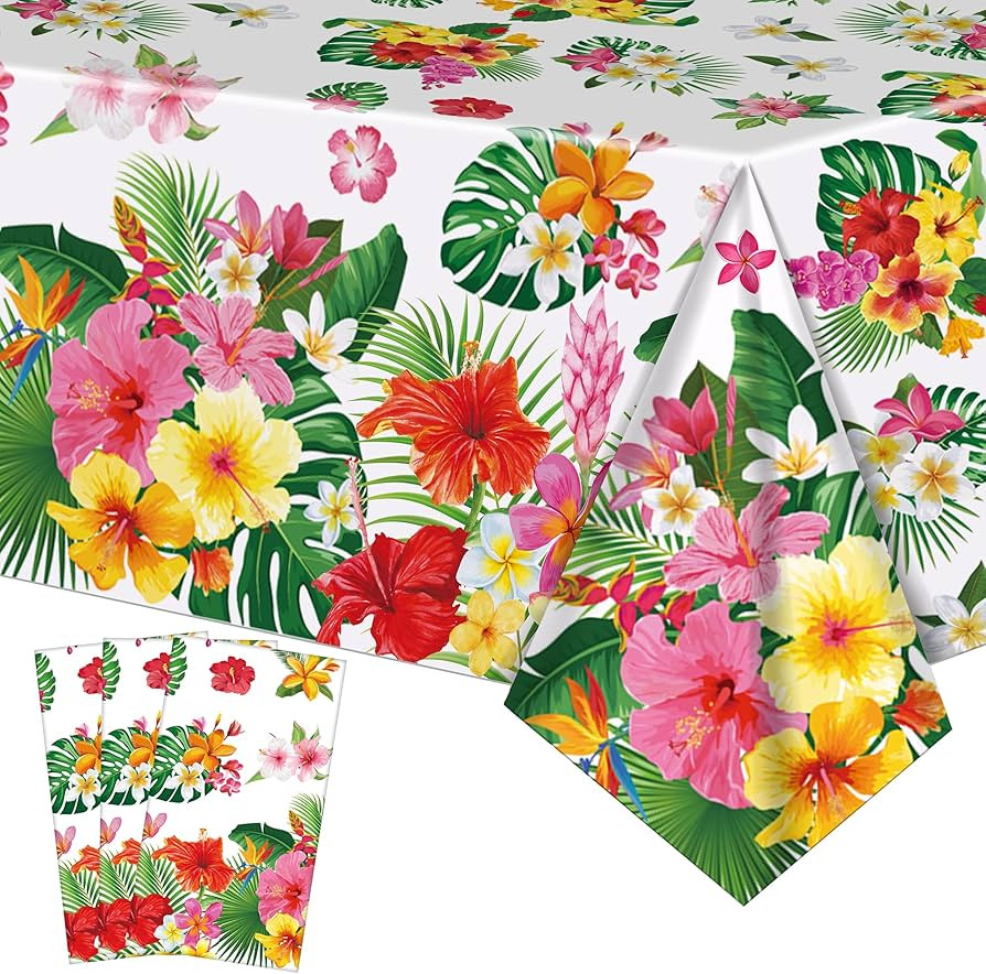 3 Pack 54 x 108 Inch Tropical Hibiscus Flowers Plastic Tablecloth \u2013 Disposable Rectangle Tab... | Amazon (US)