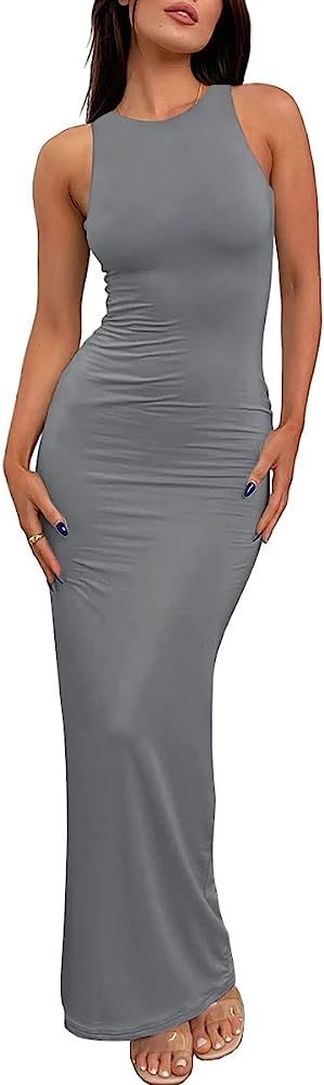 LILLUSORY Backless Maxi Dress Women's 2023 Spring Summer Casual Long Tank Dresses Sexy Basic Body... | Amazon (US)