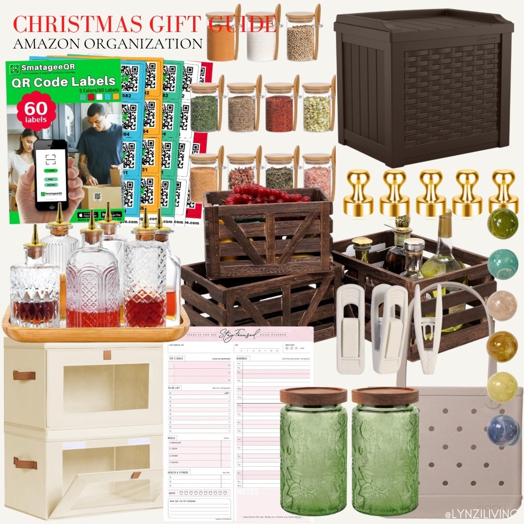 Christmas Gift Guide - Amazon Organization Gifts 

Amazon gift guide 2025, Amazon gifts 2025, Christmas gift guide 2025, holiday gift guide 2025, gifts for her, organization presents, organization hacks, organization QR code labels, bitters bottles, coffee syrup bottles, clothing organization, clothing box, clothing storage, pink planner, daily planner, glass containers, green containers, bogg bag, food organization, organization bag, beach bag, organization crates, wooden crates, pant hangers, colorful magnets, gold magnets, refrigerator magnets, spice storage, outdoor storage

#LTKCyberWeek #LTKGiftGuide #LTKHome