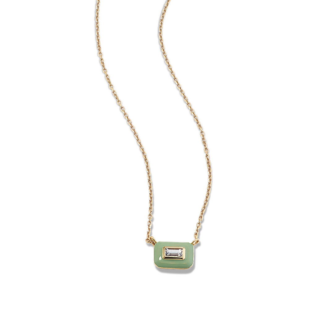 Baguette Sapphire & Green Enamel Pendant | Shane Co
