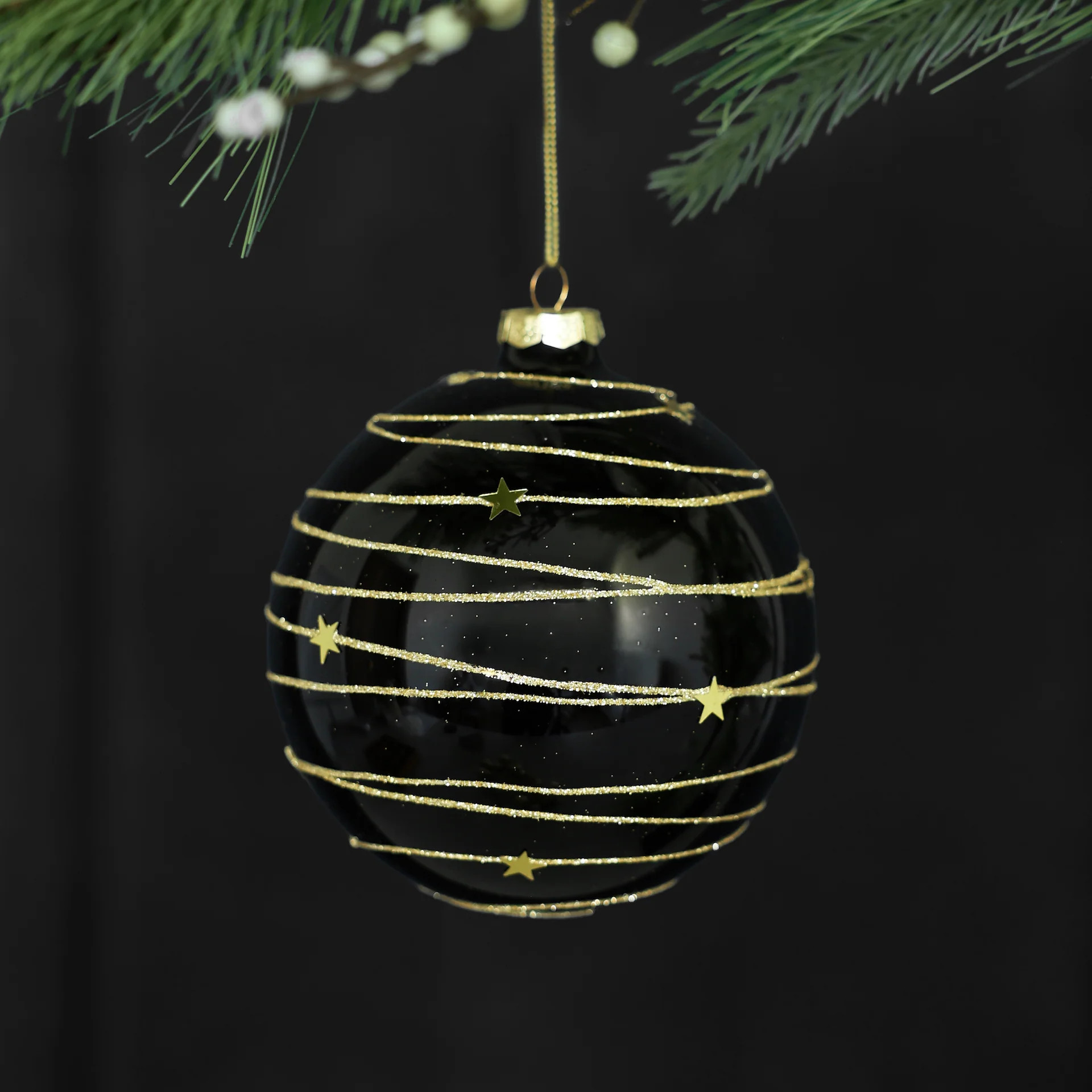 Black Glitter & Stars Glass Ornament | Modern Locke