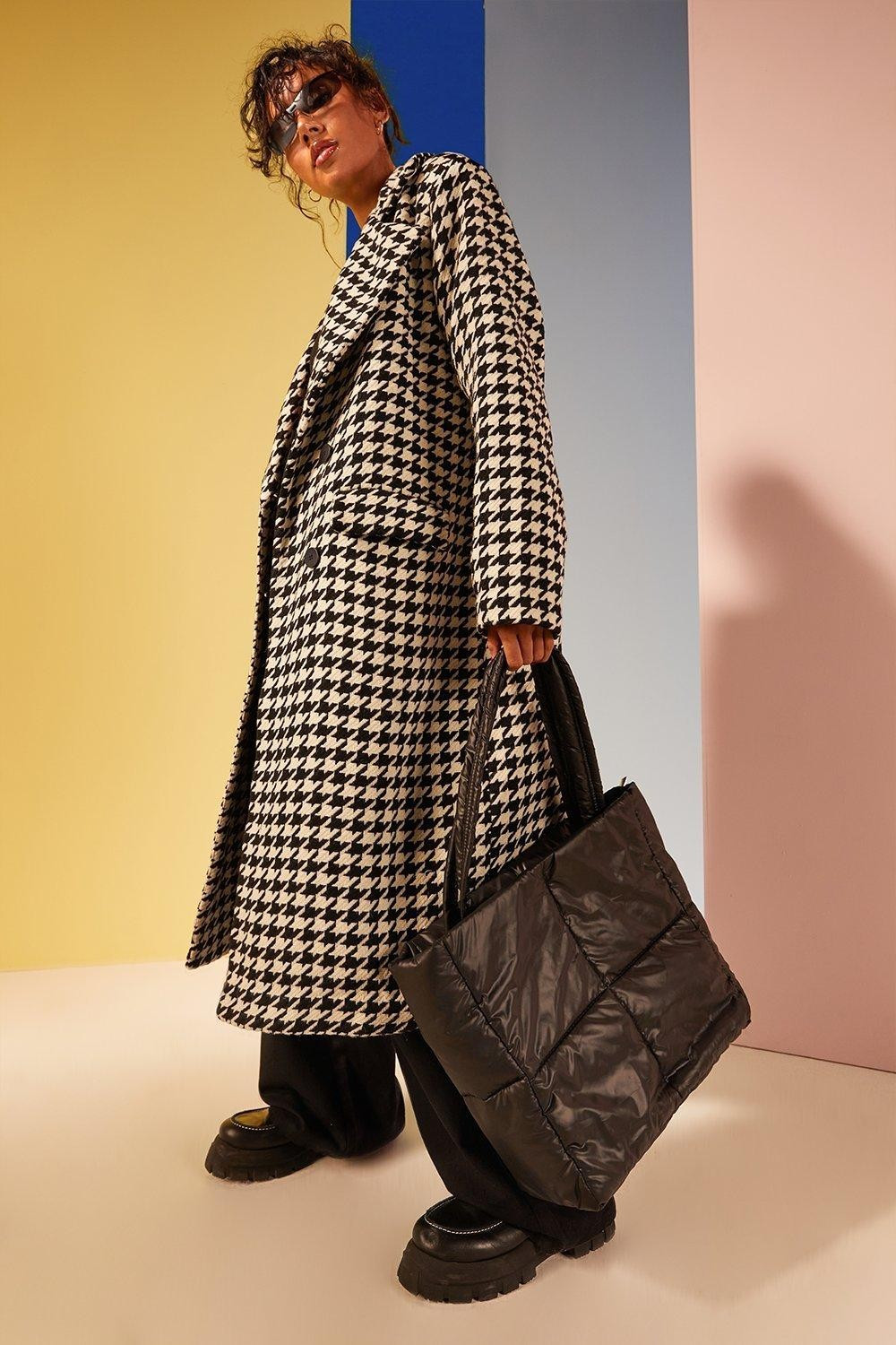 Dogtooth Structured Wool Coat | Boohoo.com (UK & IE)