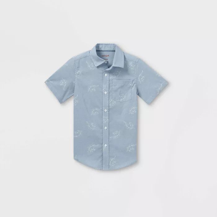 Boys' Woven Dino Print Short Sleeve Button-Down Shirt - Cat & Jack™ Blue | Target
