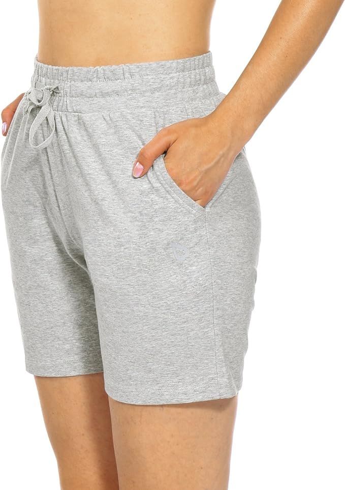 BALEAF Women's Cotton Yoga Shorts Sweat Athletic Lounge Beach Shorts Jersey Pull On with Drawstri... | Amazon (US)