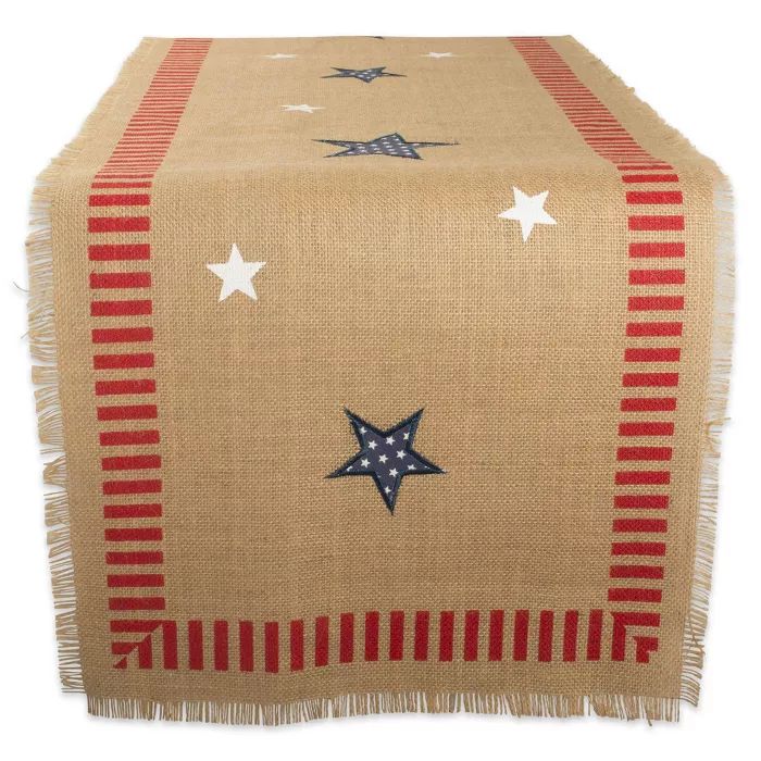 74"x14" 4th Of July Jute Table Runner Tan/Red - Design Imports | Target