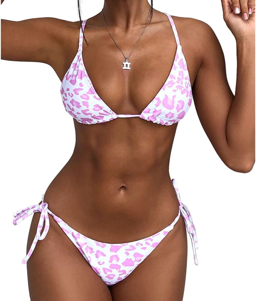 ZAFUL Women's Whip Stitch Textured String Triangle Bikini Set Two Piece Swimsuit | Amazon (US)