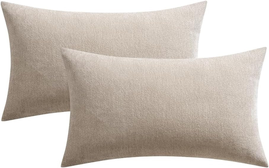 MIULEE Pack of 2 Beige Decorative Pillow Covers 12x20 Inch Soft Chenille Couch Throw Pillows Farm... | Amazon (US)