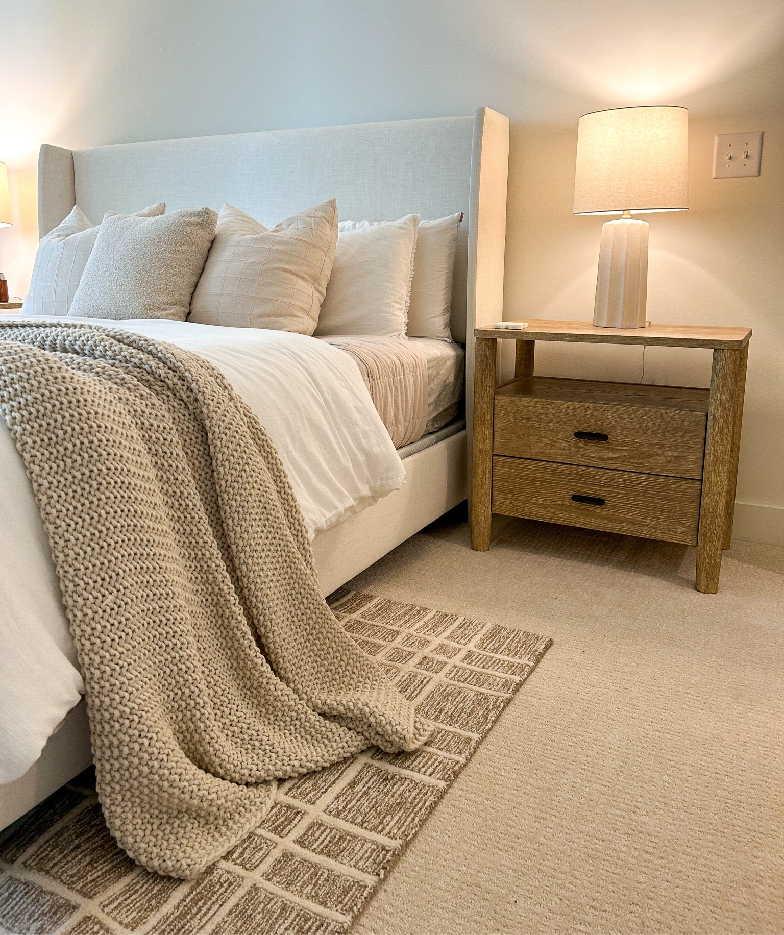 Neutral bedroom
Master bedroom
Neutral home
Cozy home
Primary bedroom
VIP 
King bed
Nightstands
Wooden nightstands
Cream table lamp
Matching table lamps
Affordable lighting
Storage nightstands
Cozy rug
Bedding
Throw blanket
Neutral bedding 
Master suite
White bed
Neutral pillows
Throw pillows

#LTKstyletip #LTKfamily #LTKhome