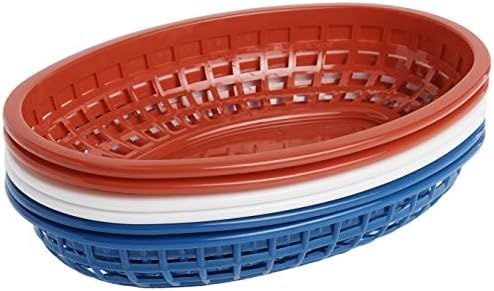 Tablecraft H1074RWB 6 Piece Classic Oval Plastic Baskets, Red/White and Blue | Amazon (US)