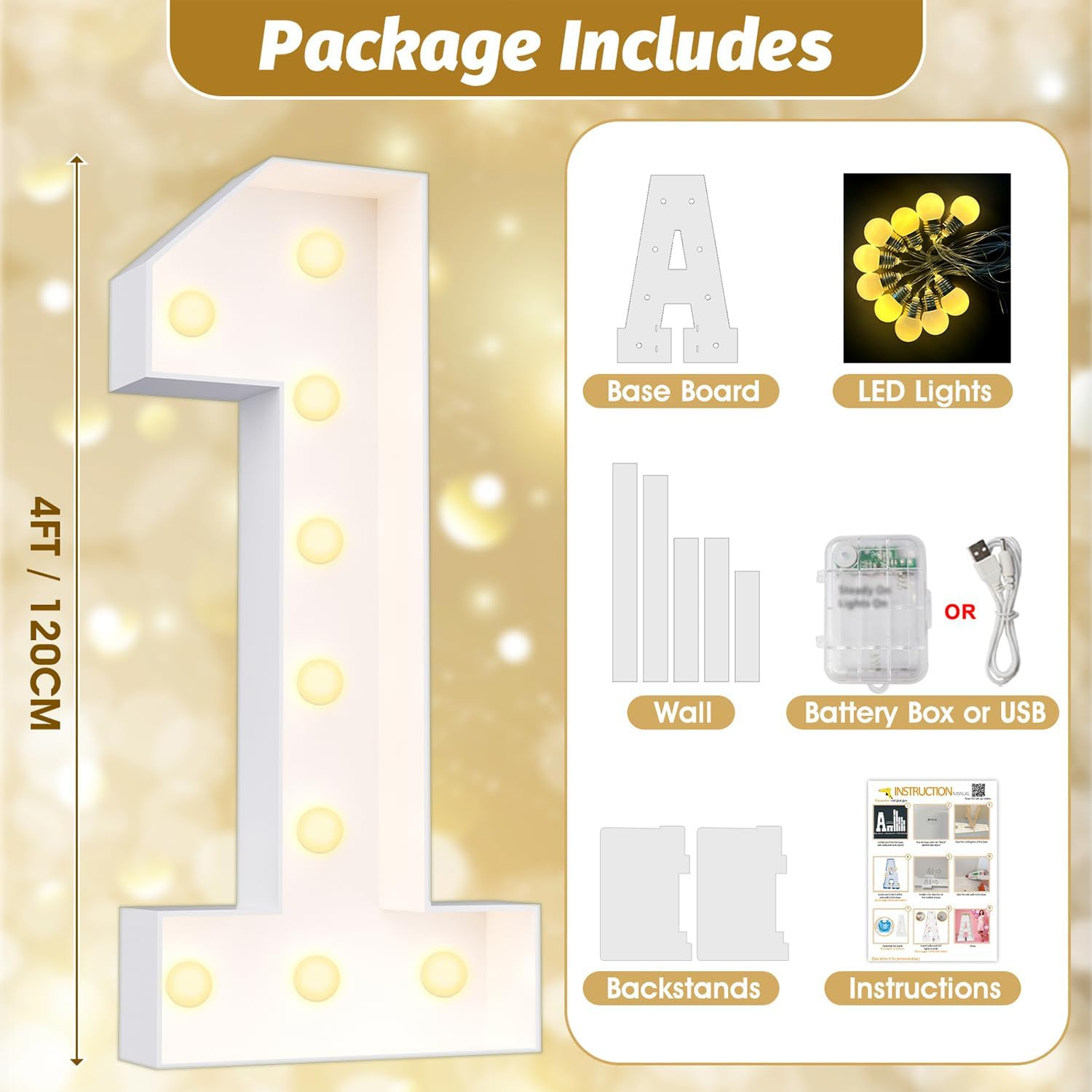 Ledido 4FT Marquee Light Up Numbers 40, Marquee Numbers 4 Feet Tall for Birthday, Anniversary,Gra... | Amazon (US)