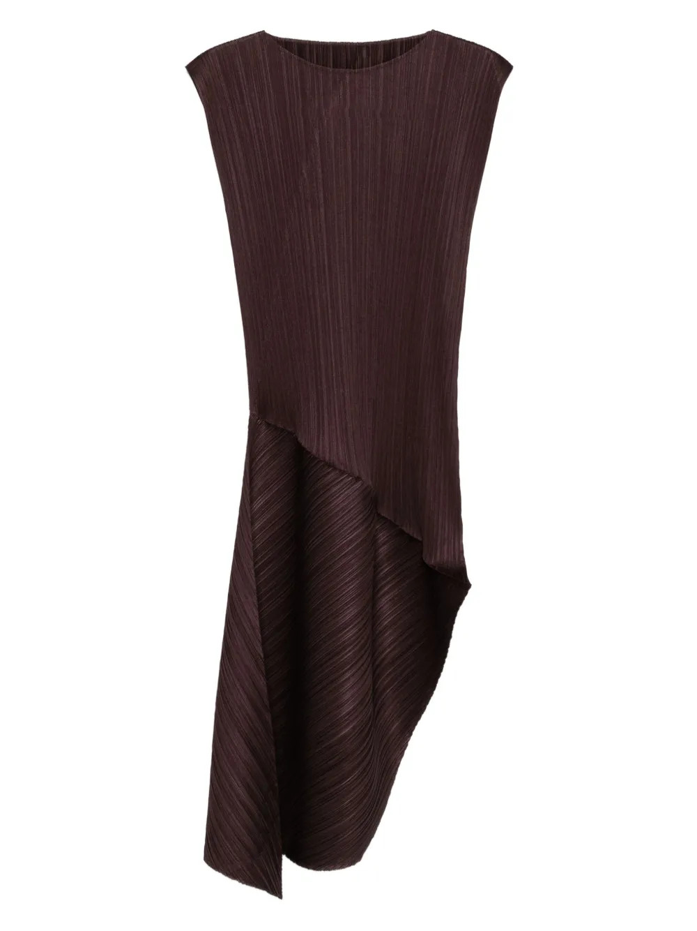 Pleats Please Issey Miyake Leap pleated asymmetric midi dress - Brown | Farfetch Global
