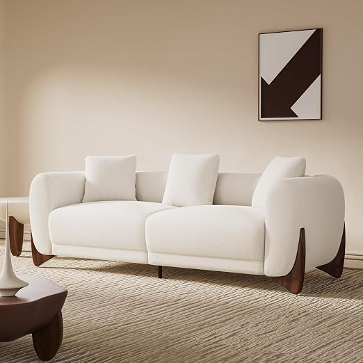 Morden Fort Modern Cloud Couch - 3 Seater Sherpa Boucle Sofa with Wood Legs, Ultra-Thick High Res... | Amazon (US)