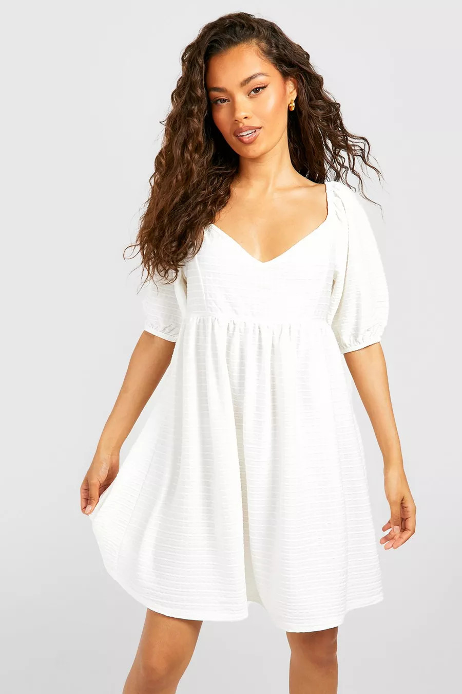 Textured Mini Smock Dress | Boohoo.com (UK & IE)