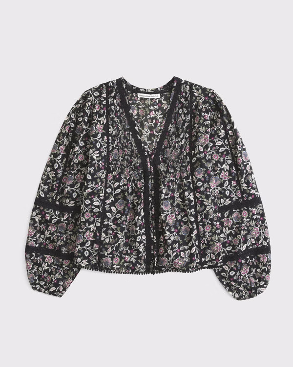 Women's Lace-Trim Button-Through Blouse | Women's Tops | Abercrombie.com | Abercrombie & Fitch (US)