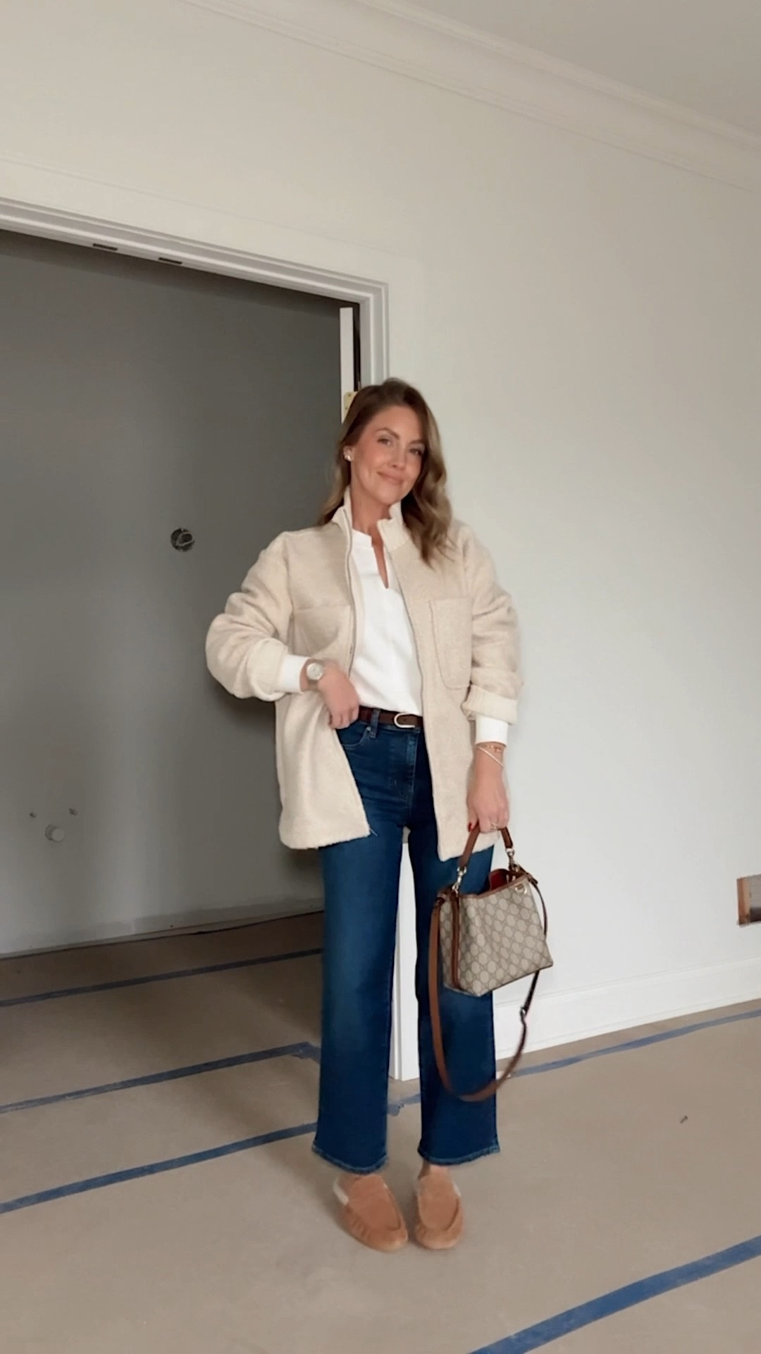 XS jacket / XS ribbed top / 24 jeans / slides are true to size 

#LTKPetite #LTKootd #LTKOver40