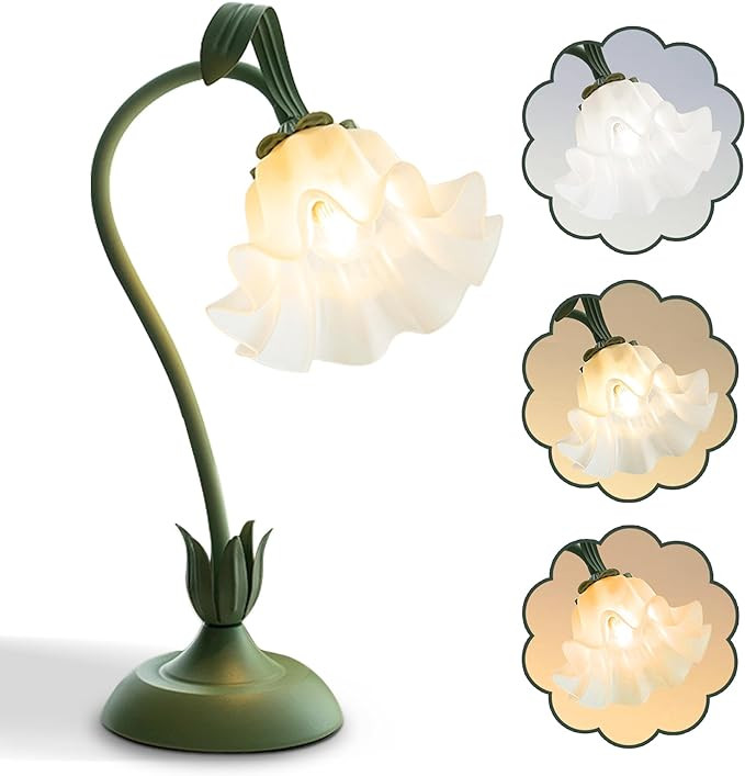 Flower Table Lamp,LED Reading Light Bedside Vintage Flower Night Light,3 Colors Modes Kawaii Beds... | Amazon (US)