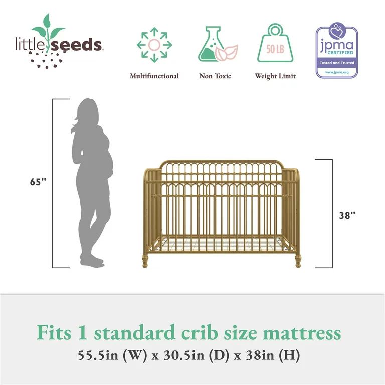 Little Seeds Raven 3-in-1 Convertible Metal Crib, Nursery Furniture, Gold | Walmart (US)