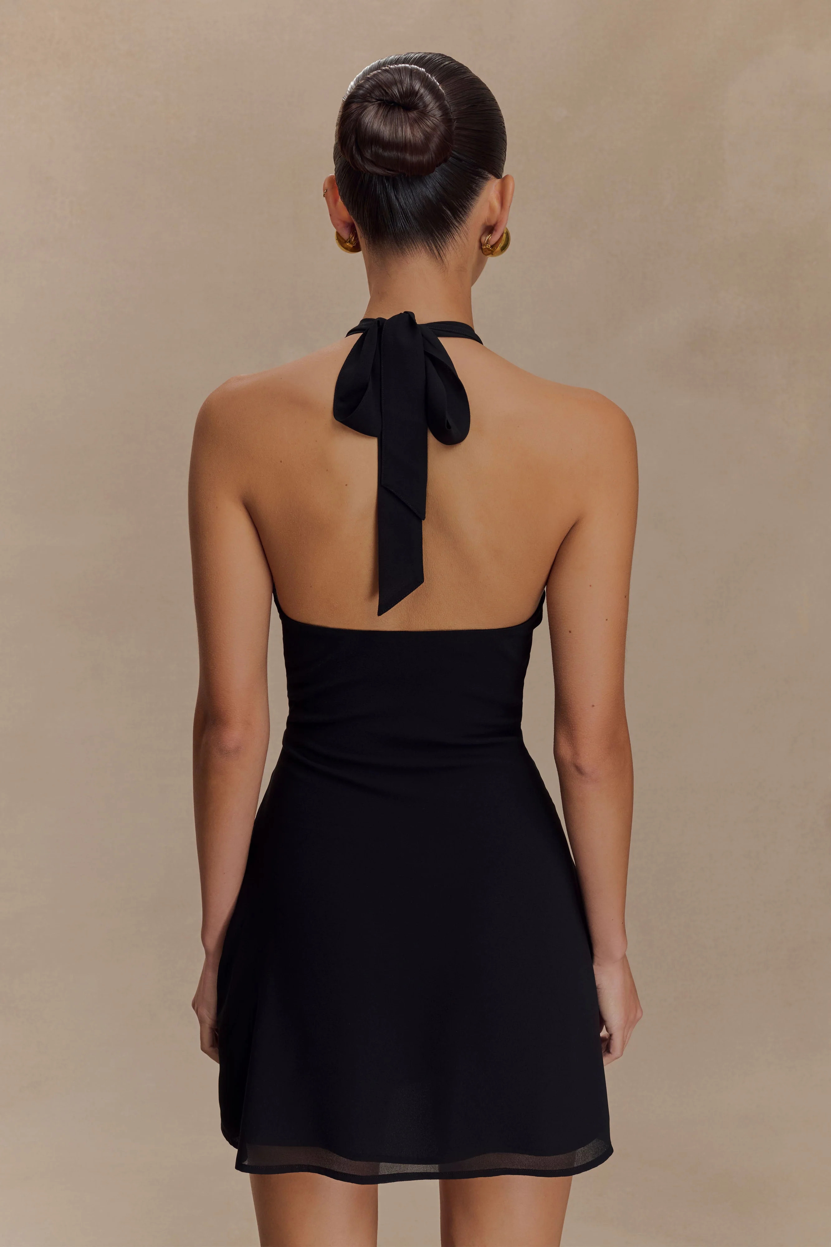 Malakhai Chiffon Halter Mini Dress - Black | MESHKI US