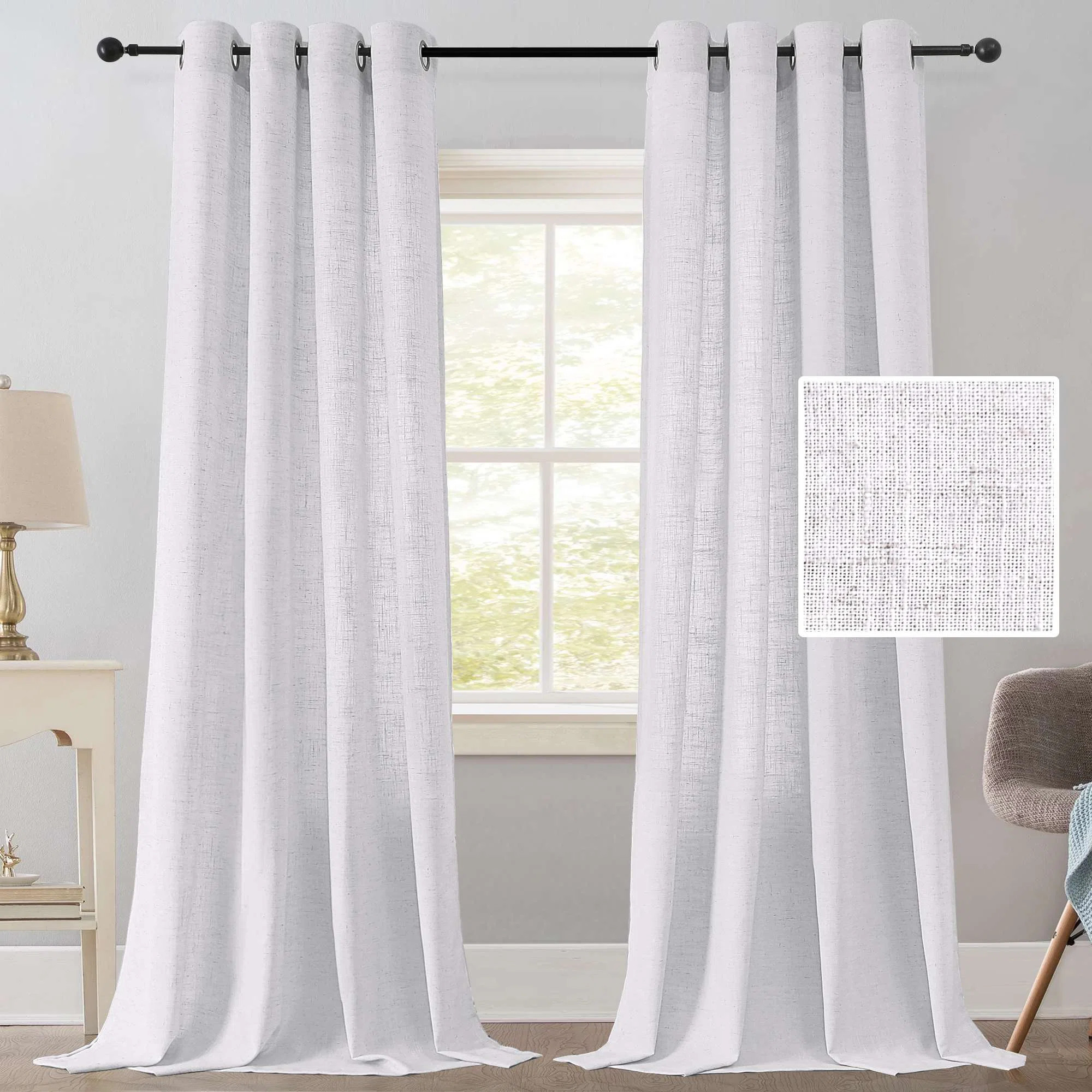 Thick Linen Farmhouse Window Curtain Drapes Linen Curtains 84 Inch Length for Living Room 96 Inch... | Wayfair North America