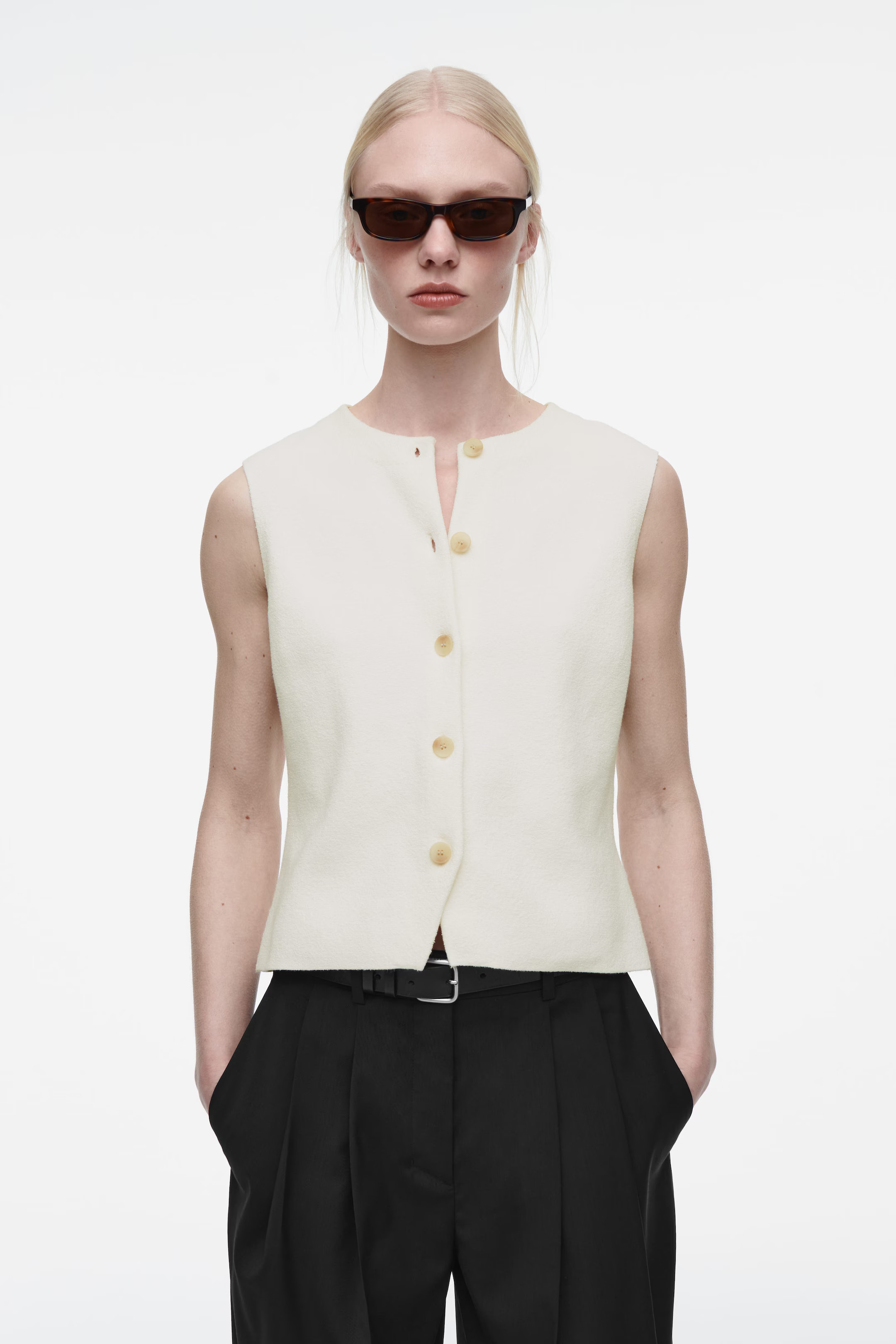 KNITTED COTTON WAISTCOAT - IVORY | COS UK
