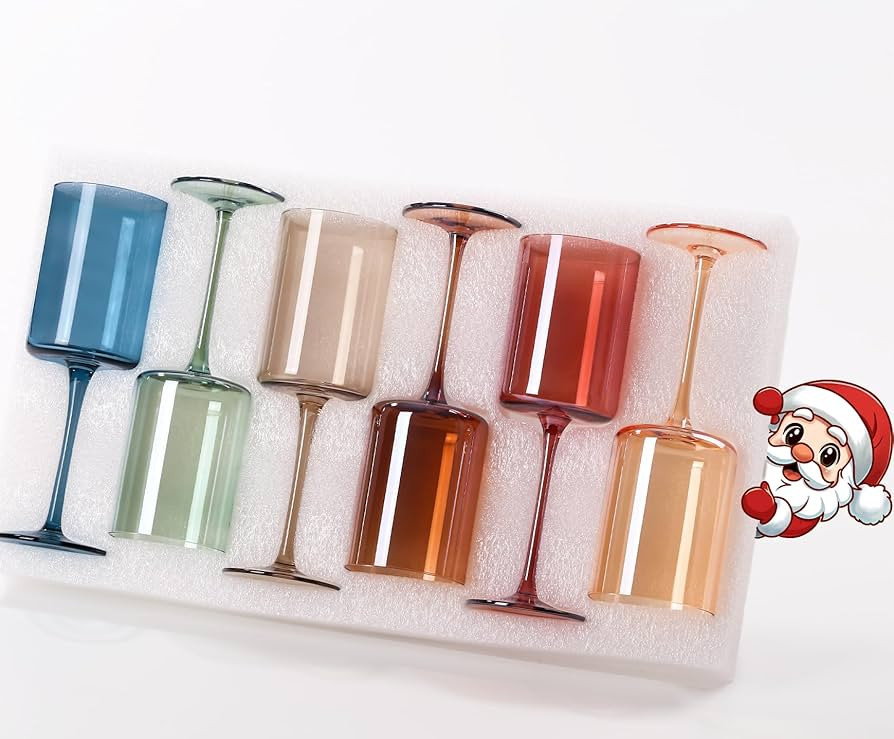 Colored Square Wine Glasses Set of 6, 14oz【Hand Blown】 Colorful Crystal Wine Glasses with Ste... | Amazon (US)