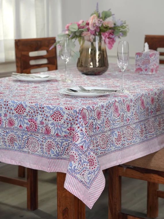 India Block Print Cotton Table Cloth Floral Pattern Serenity | Etsy | Etsy (US)