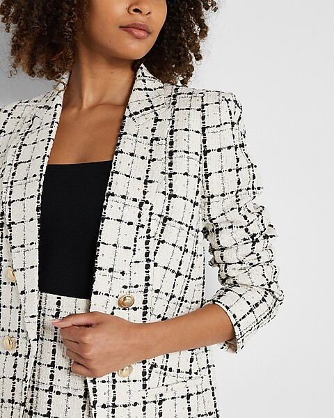 Plaid Tweed Boyfriend Blazer | Express
