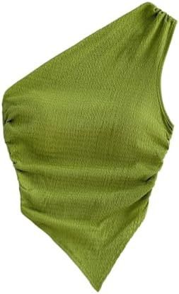 Milumia Women's One Shoulder Tank Tops Summer Ruched Asymmetrical Off The Shoulder Sleeveless Goi... | Amazon (US)