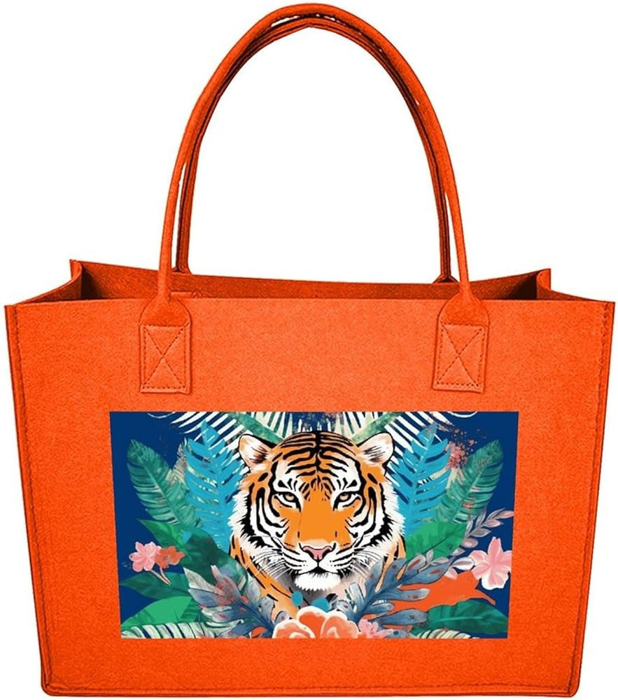 Tropical Tiger Print Tote Bag with Handles, Felt Handbag, Grocery Bags for Beach, Lightweight Sho... | Amazon (US)