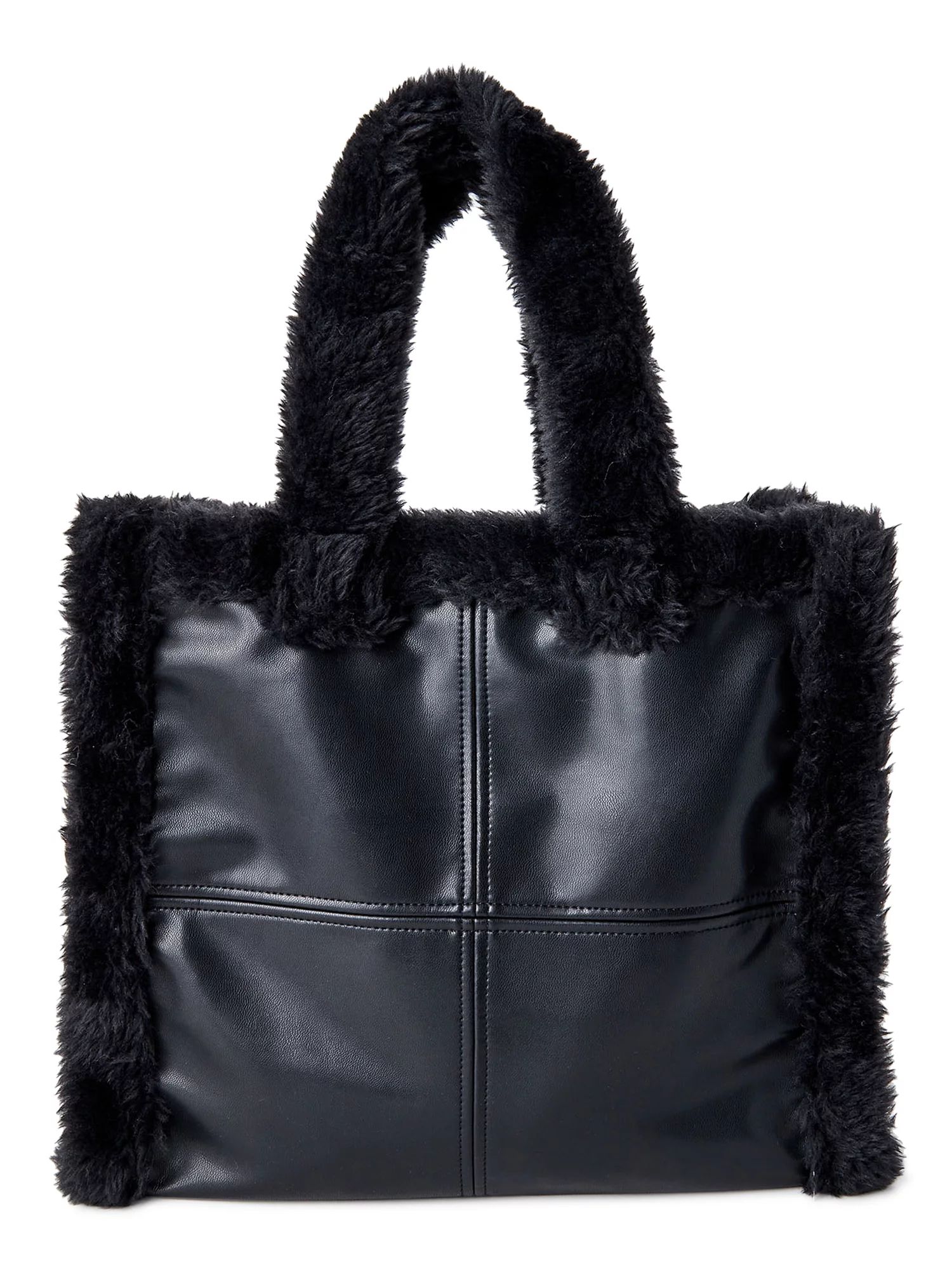 No Boundaries Women's Square Sherpa Tote Bag Black - Large | Walmart (US)