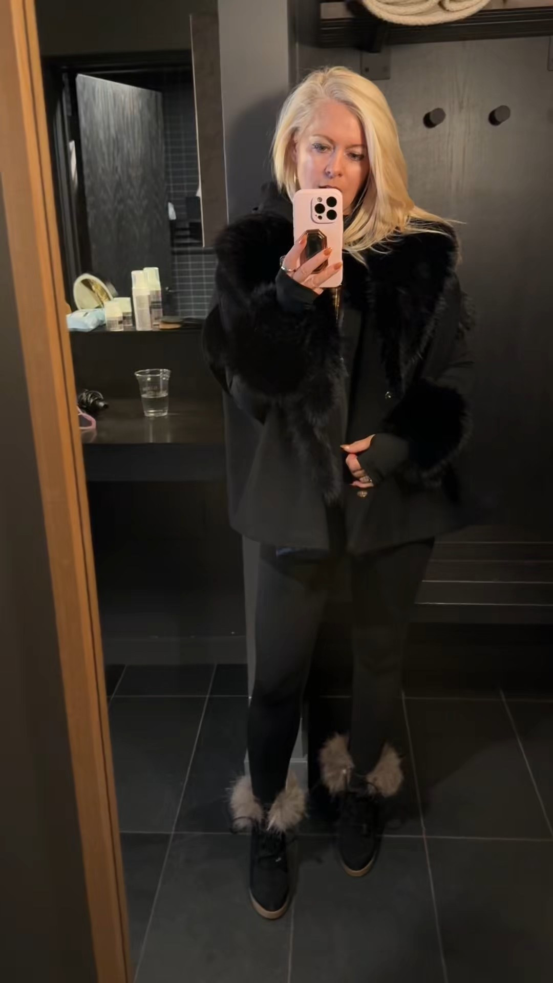 All
Black faux fur outfit of the day. 
Black cape with faux fur is so chic. I’m wearing an XS

#LTKootd #LTKgrwm #LTKSeasonal