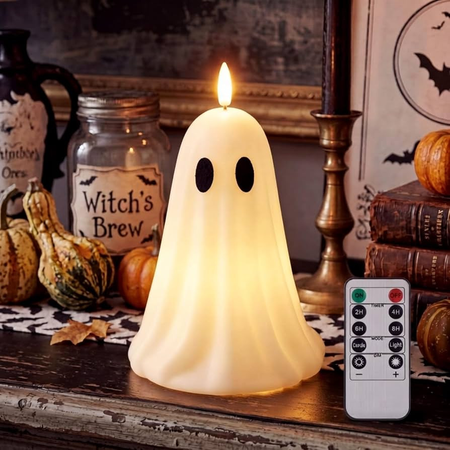 Ghost LED Candle Battery Operated LED Flickering Real Wax for Home Halloween Party Decoration Cen... | Amazon (US)