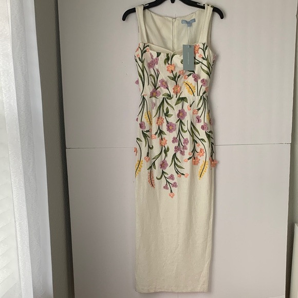 NWT ANTONIO MELANI Halo Linen White Midi Dress  Floral Embroidery Size 0/XS | Poshmark