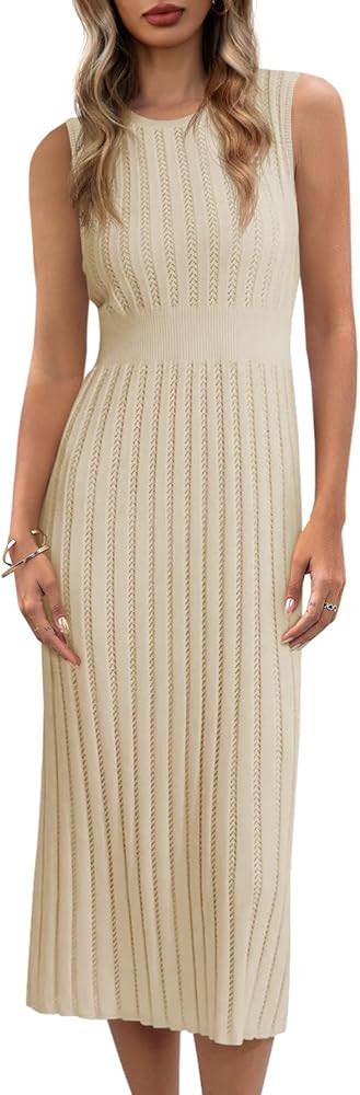 Danedvi Women's Knit Midi Tank Dress Sleeveless Ribbed Crew Neck Fall Bodycon Casual Basic Going ... | Amazon (US)