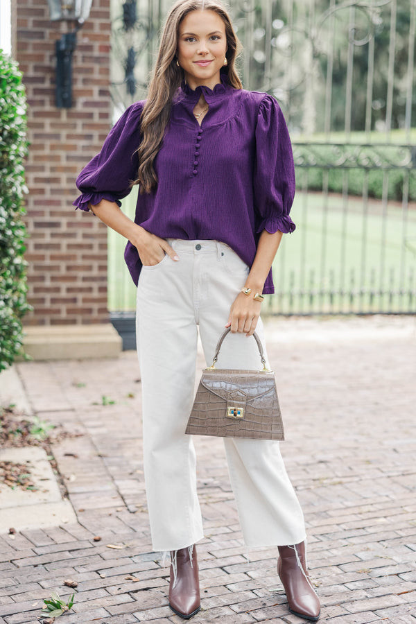 Keep It Up Plum Textured Ruffled Blouse | The Mint Julep Boutique
