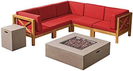 Great Deal Furniture Cytheria Outdoor Acacia Wood 5 Seater Sectional Sofa Set with Fire Pit, Teak... | Amazon (US)