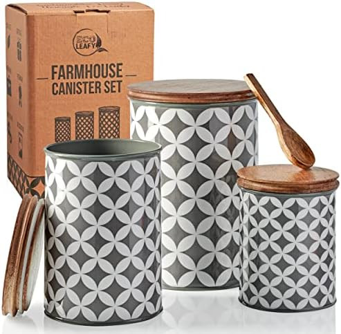EcoLeafy Farmhouse Kitchen Canisters- Set of 3 Flour Sugar Canister Sets- Kitchen Counter Farmhouse  | Amazon (US)