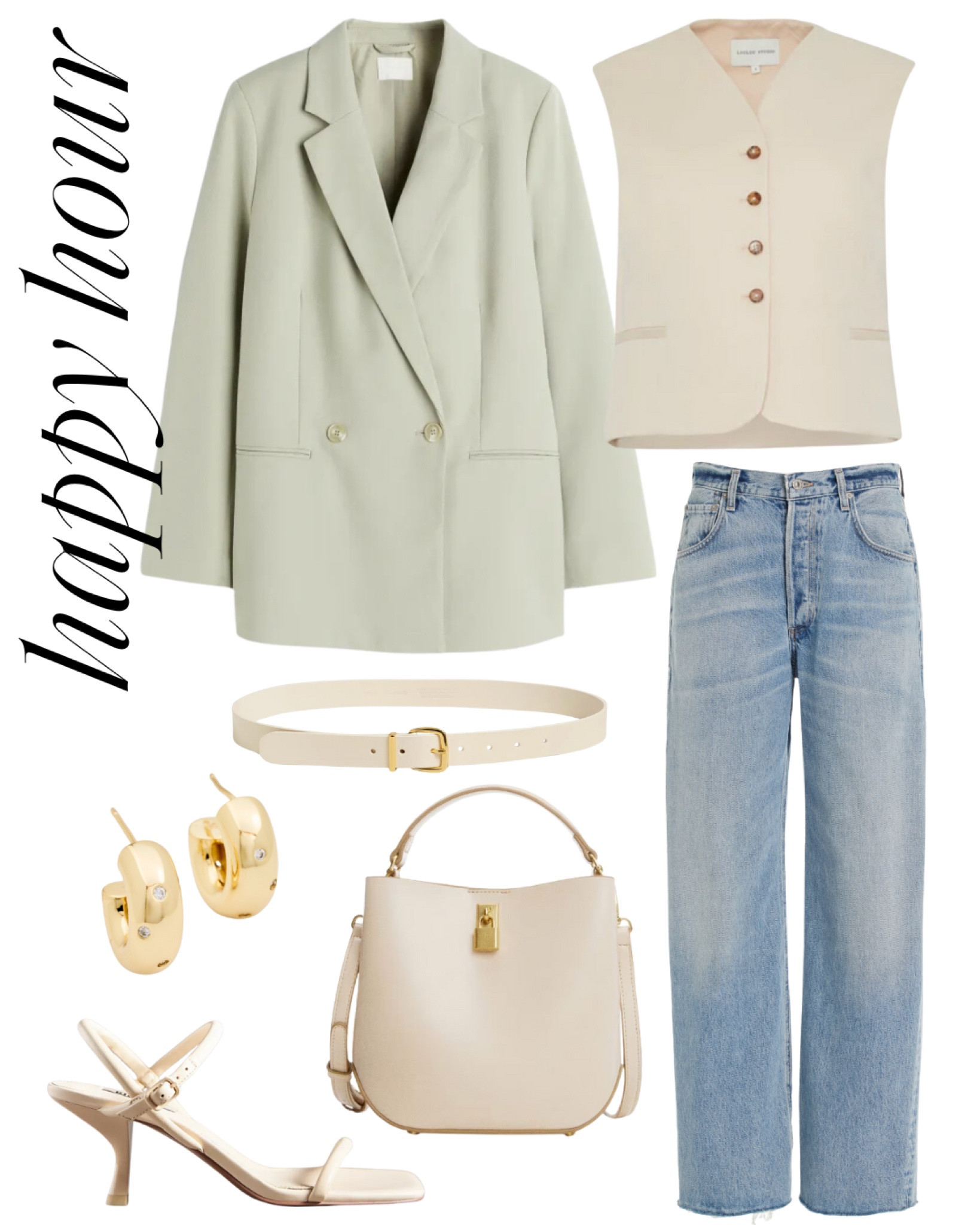 Spring happy hour outfit 🤍 Green blazer, white vest, spring going out outfit, spring drinks outfit 

#LTKfindsunder100 #LTKSeasonal