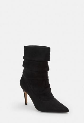 Black Faux Suede Slouchy Pointed Toe Ankle Boots | Missguided (US & CA)
