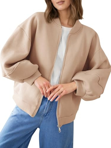 Fisoew Womens Zip Up Sweatshirt Casual Bomber Jacket Lantern Sleeve Oversized Jacket Fall Outfits... | Amazon (US)