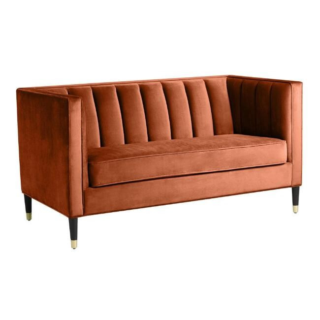 Channel Tufted Velvet Leanna Loveseat | World Market
