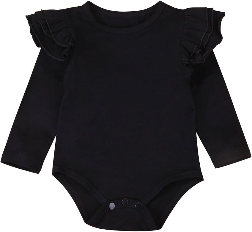 Infant Baby Girl Basic Ruffle Long Sleeve Cotton Romper Bodysuit Tops Clothes | Amazon (US)