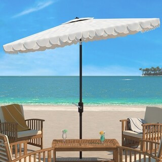 SAFAVIEH Rectangular 6'x10' Outdoor Umbrella with Valance - Beige/White | Bed Bath & Beyond