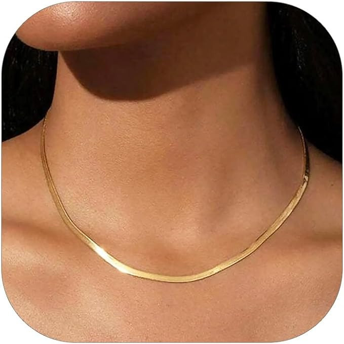 FOCALOOK Snake Chain Necklaces for Women, Fashion Herringbone Choker Necklace Stainless Steel/Gol... | Amazon (CA)
