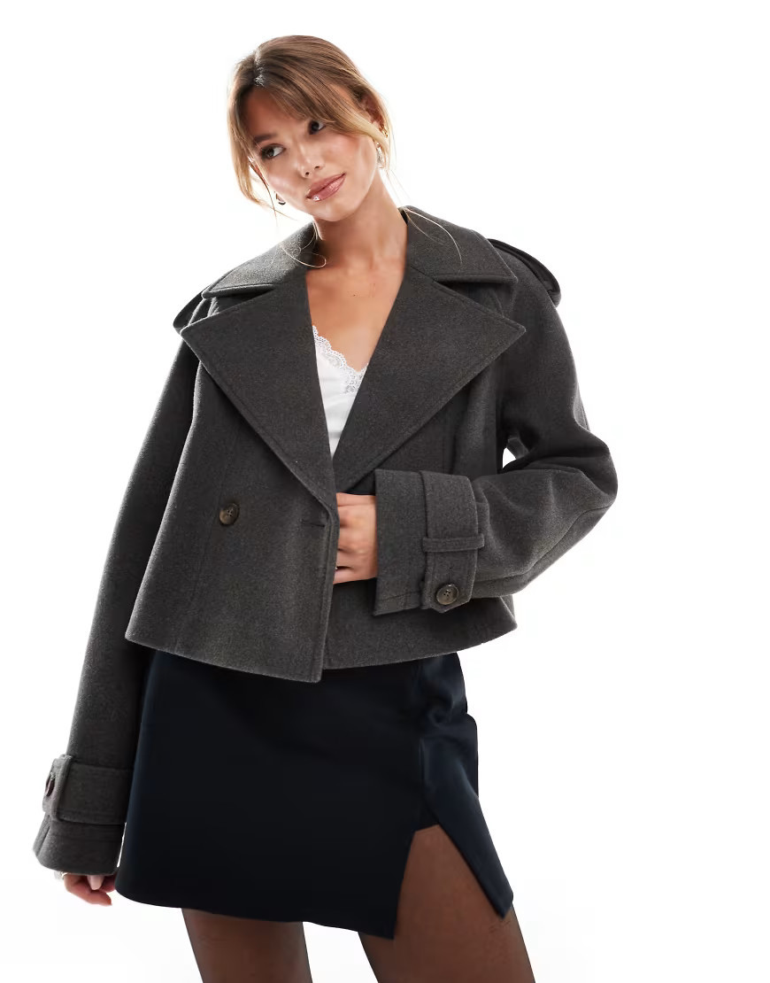 ASOS DESIGN cropped formal trench coat in charcoal-Brown | ASOS (Global)