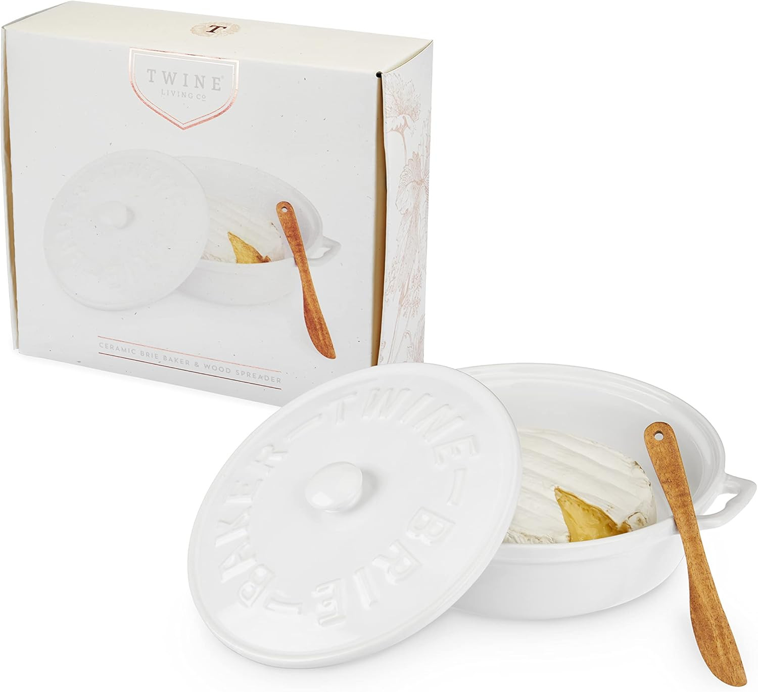 Twine Ceramic Brie Baker & Acacia Wood Spreader Set Living Cheese Preparation, Set of 1, White | Amazon (US)
