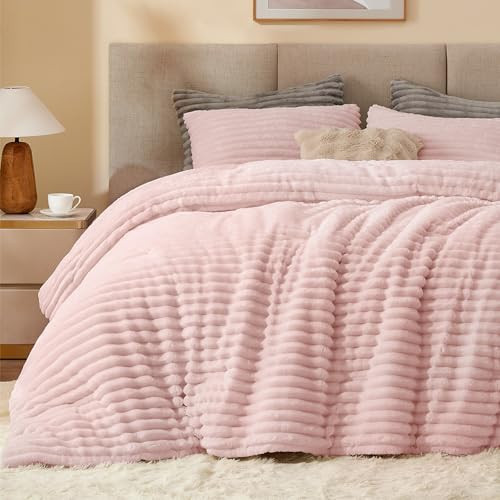BEDELITE Fleece Oversized Queen Comforter Set -Super Soft & Warm Fluffy Pink Bedding, Luxury Fuzzy Heavy Bed Set for Winter with 2 Pillow Cases | Amazon (US)