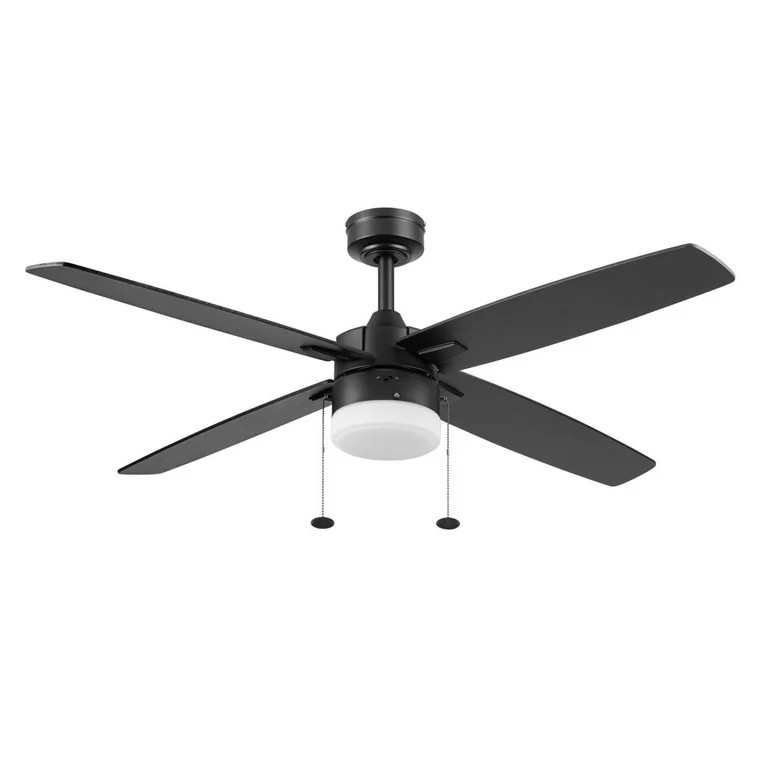 Better Homes & Gardens 52" Black Modern Indoor/Outdoor Ceiling Fan with Light, 4 Blades, Pull Cha... | Walmart (US)