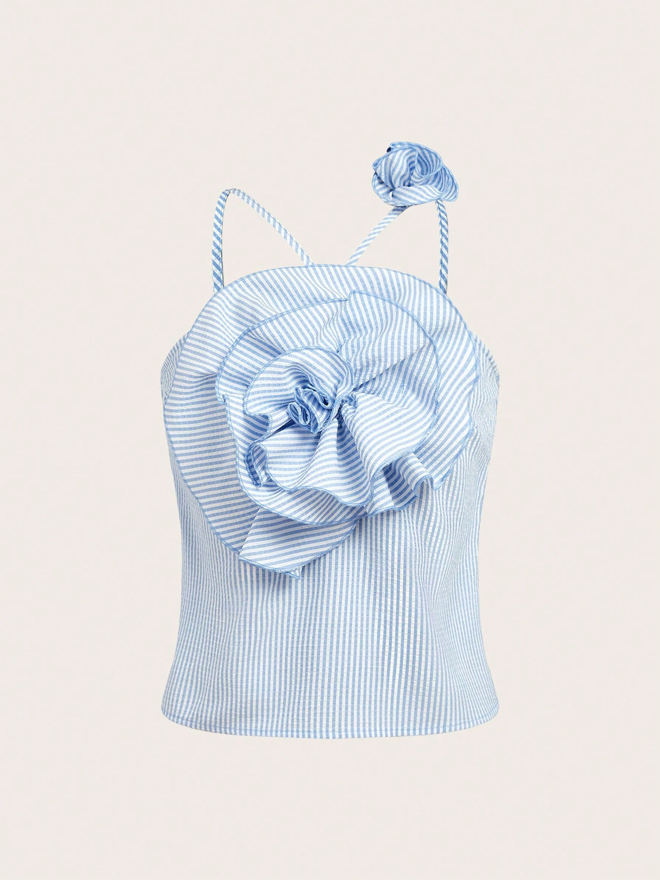 Nöista 3D Flower Stripes Poplin Top Featuring 3D Flower Details. Perfect For Summer Daytime Outings! | SHEIN
