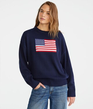 American Flag Oversized Crew Sweater | Aeropostale